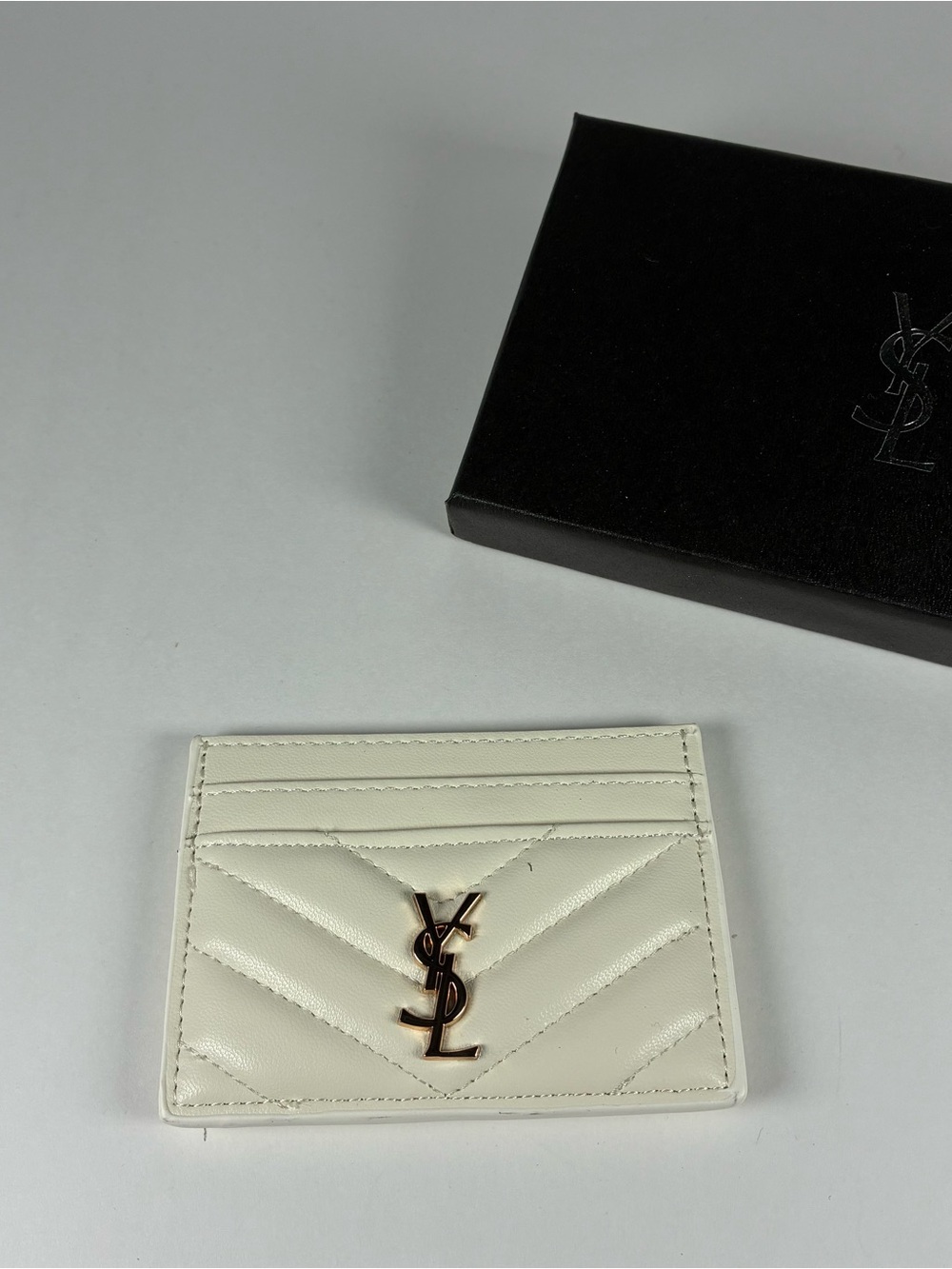 Saint Laurent Cream Quilted Leather Card Case with YSL Logo